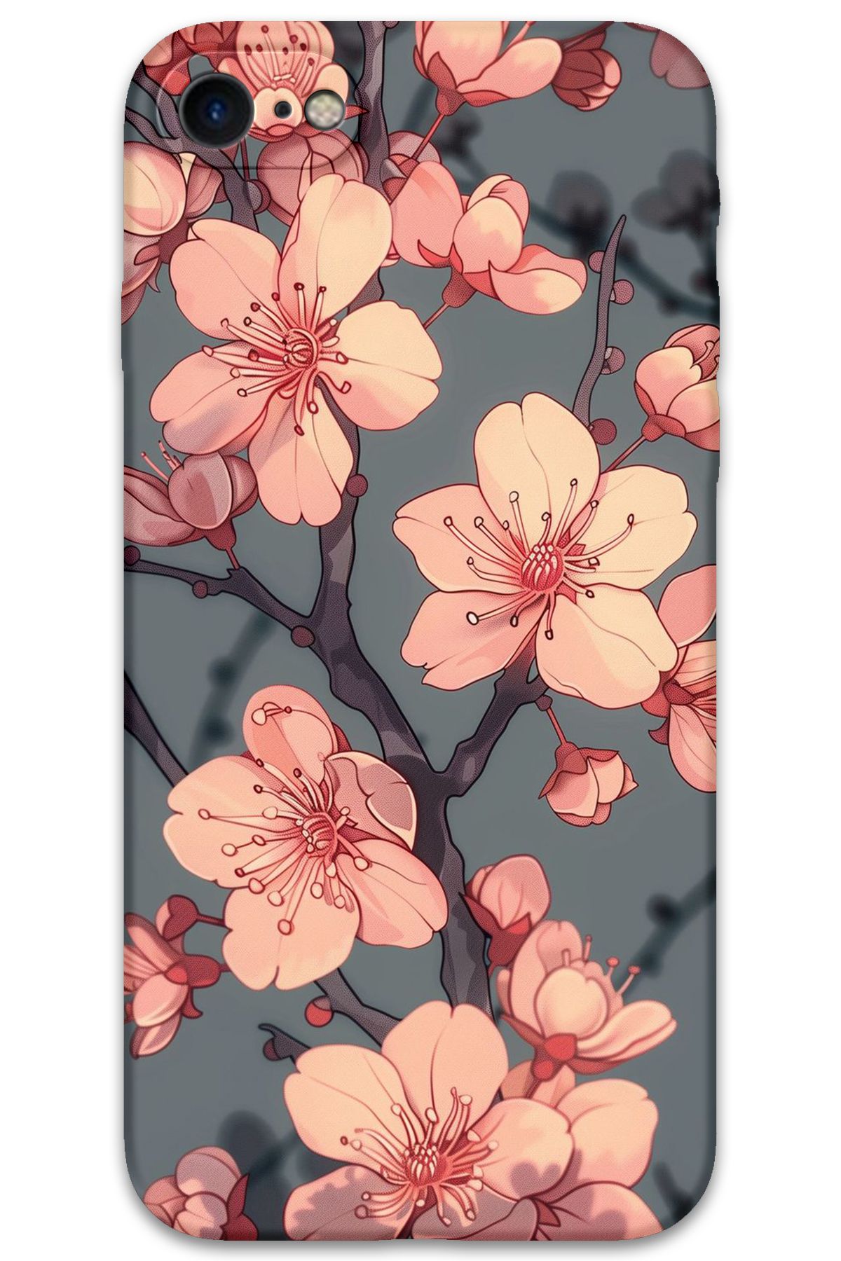 Gramaphone iPhone 8 Uyumlu Çiçek Desenli Telefon Kılıfı + Ekran Koruyucu - 5801