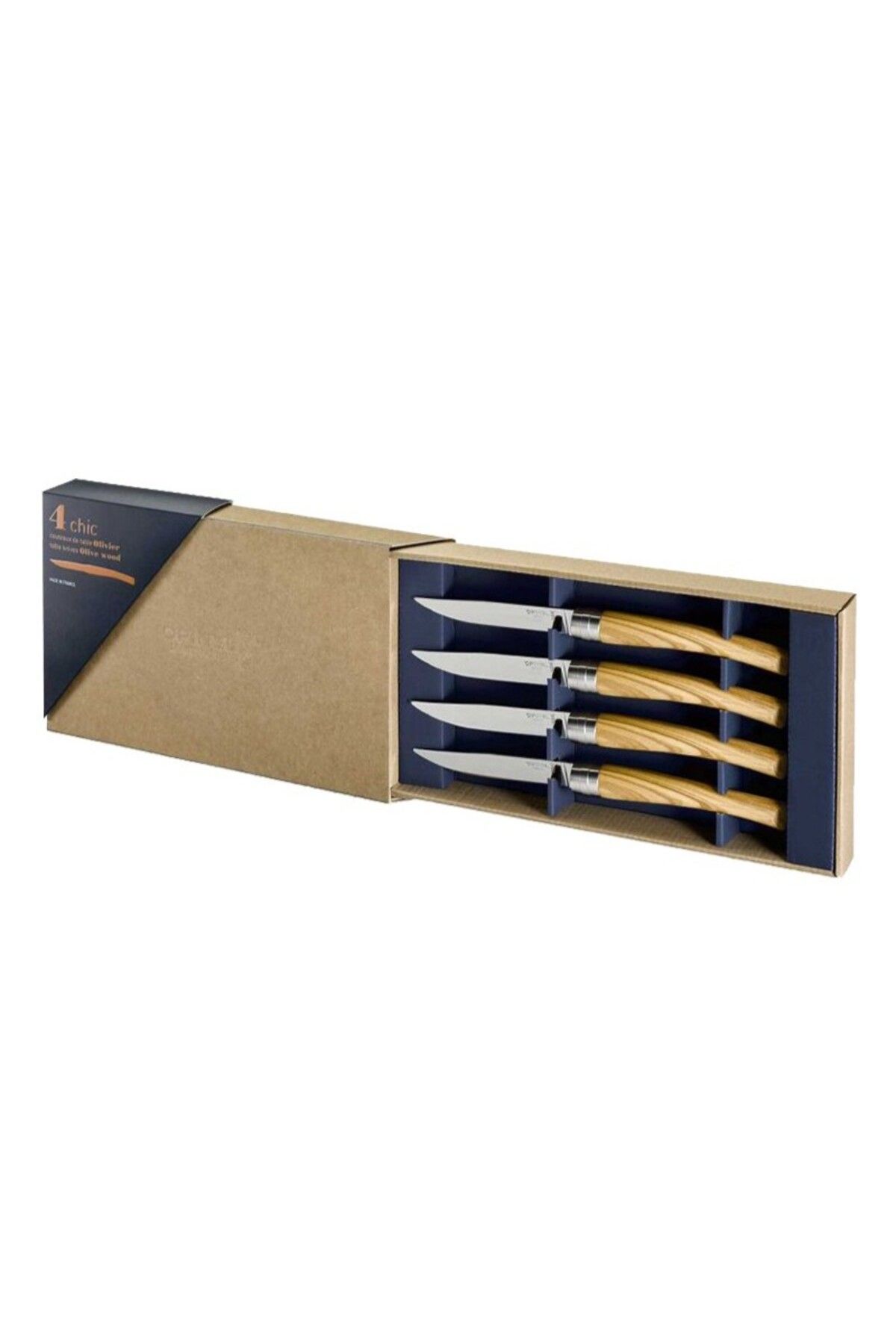 Opinel Chic 4'lü Et Bıçağı Seti - Zeytin Ağacı (Olive Wood)