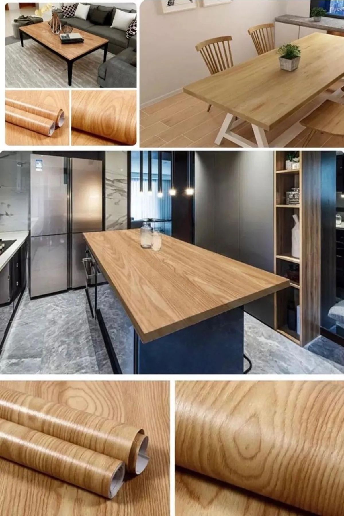 Hombak Ahşap Görünümlü Yapışkanlı Folyo Mobilya Yenileme Kağıdı 500x60cm Mobilya Yenileme Tezgah Dolaplar