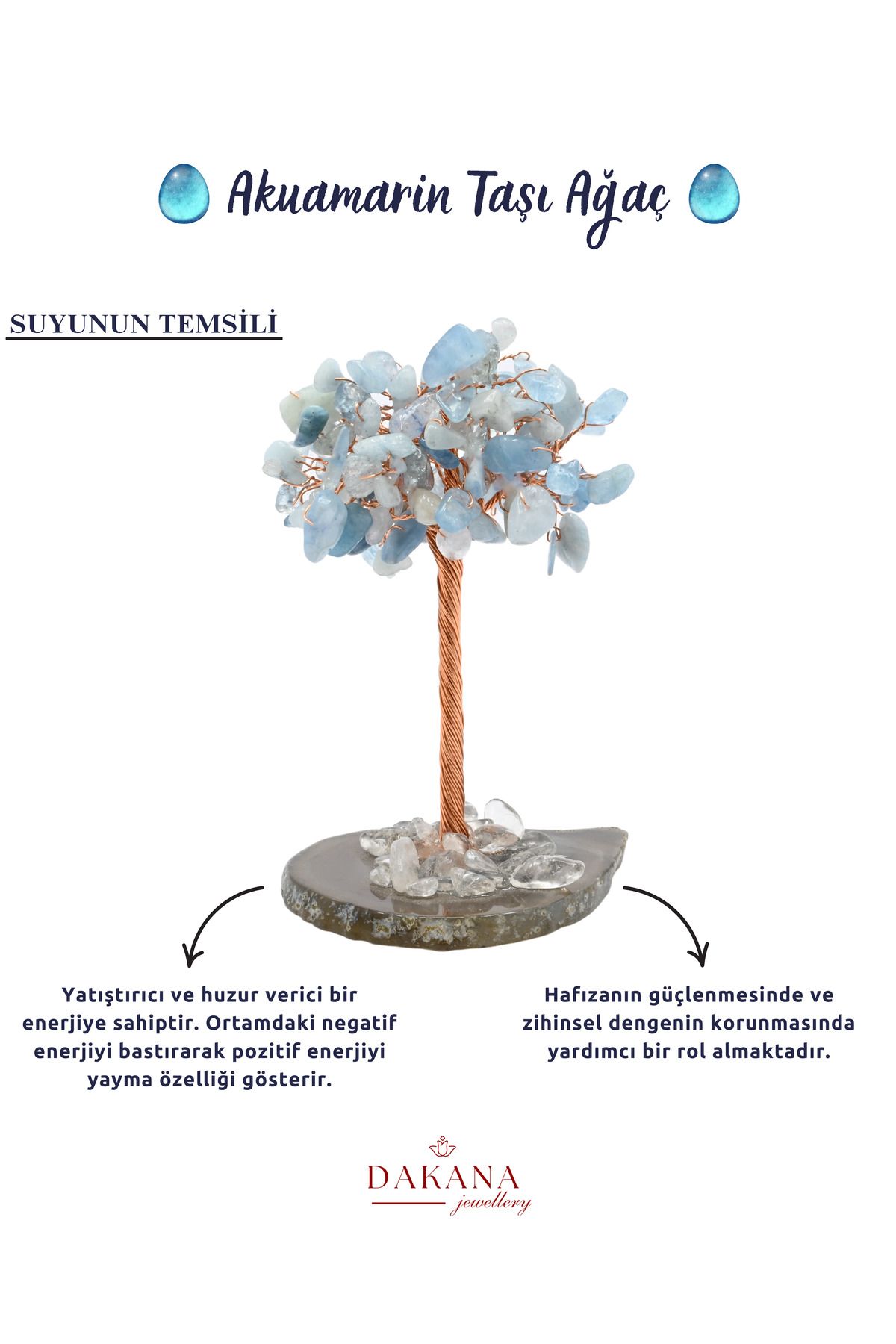 DAKANA JEWELLERY Sertifikalı Akuamarin Doğal Taş Ağaç
