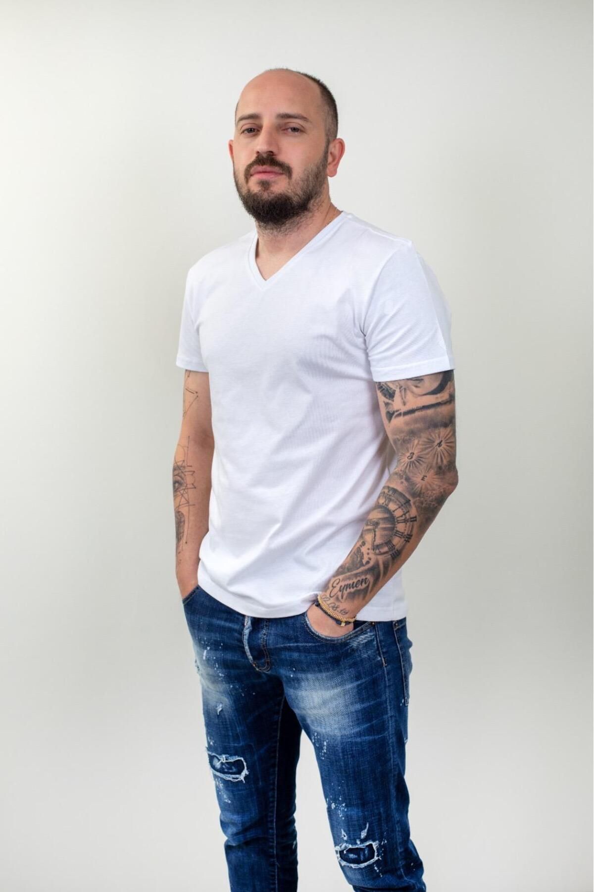 gosquns Organik Pamuklu Erkek V Yaka Basic T-Shirt