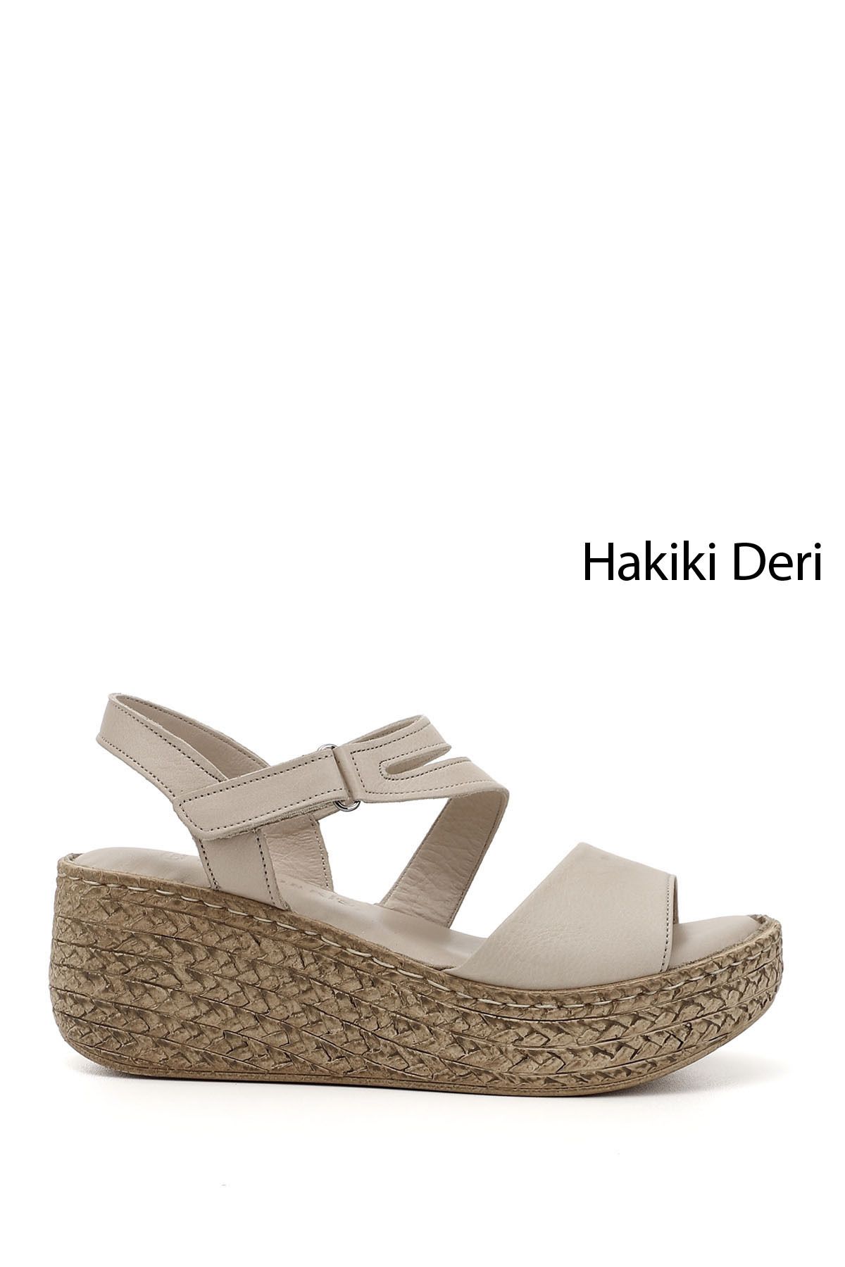 GÖNDERİ(R) Kadın / Kız Bej Antik Cırt Bantlı Dolgu Tabanlı Hakiki Deri Sandalet