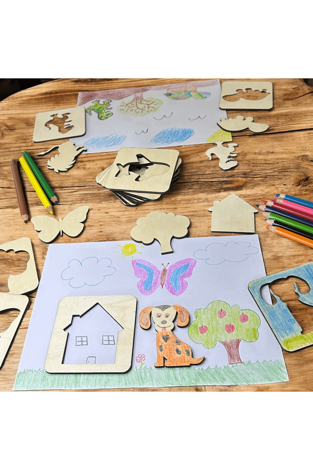 antiola Çizim Boyama Resim Eşleştirme Kartları, 15 Adet Şablon, +3 Yaş Montessori Ahşap Oyuncak fotoğrafı 2 (önizleme)