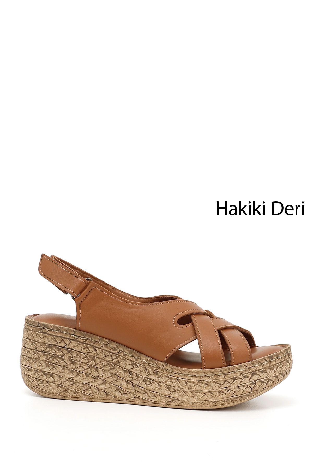 GÖNDERİ(R) Kadın / Kız Taba Antik Cırt Bantlı Hakiki Deri Dolgu Tabanlı Sandalet