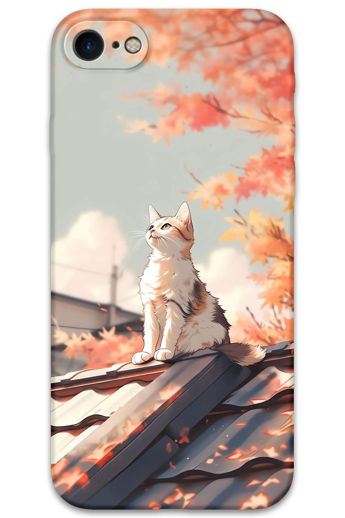 Gramaphone iPhone 7 Uyumlu Kedi Desenli Telefon Kılıfı + Ekran Koruyucu - 5784