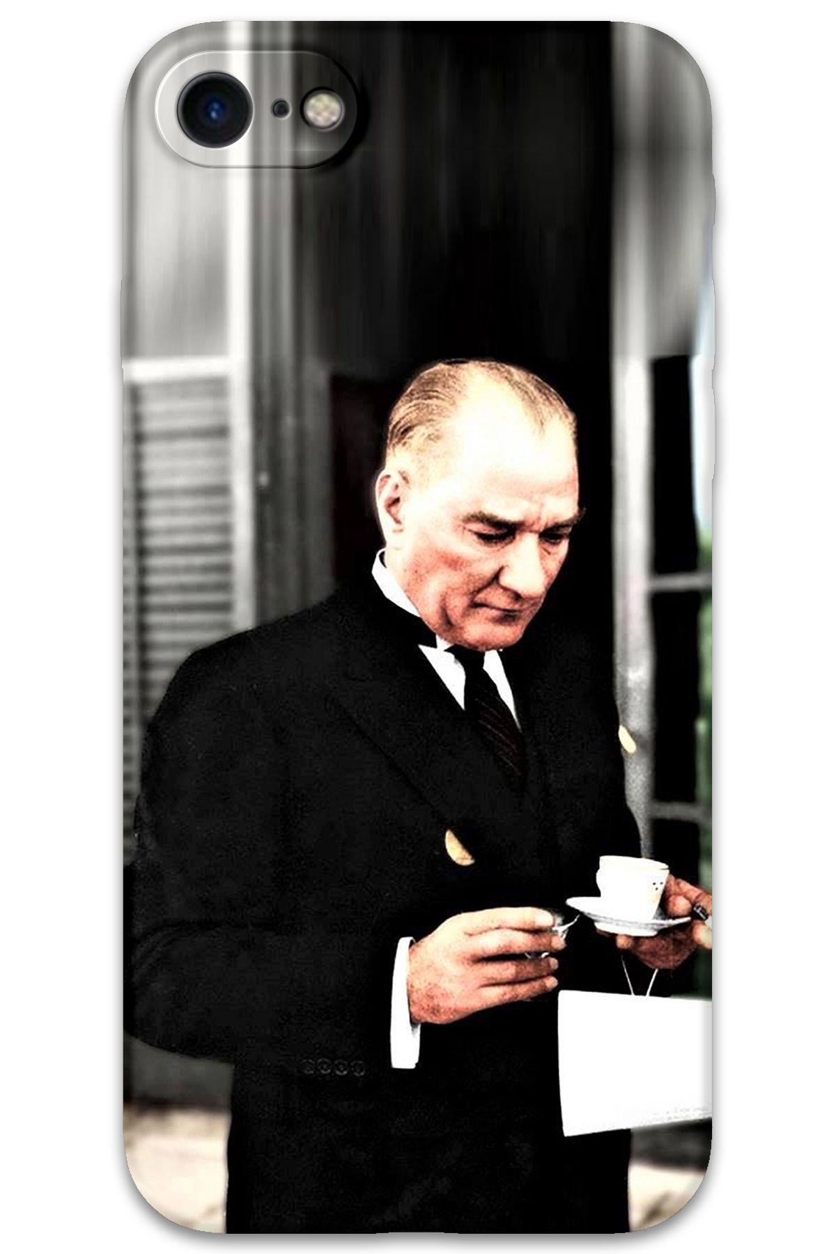 Gramaphone iPhone SE 2020 Uyumlu Atatürk Desenli Telefon Kılıfı + Ekran Koruyucu - 5850