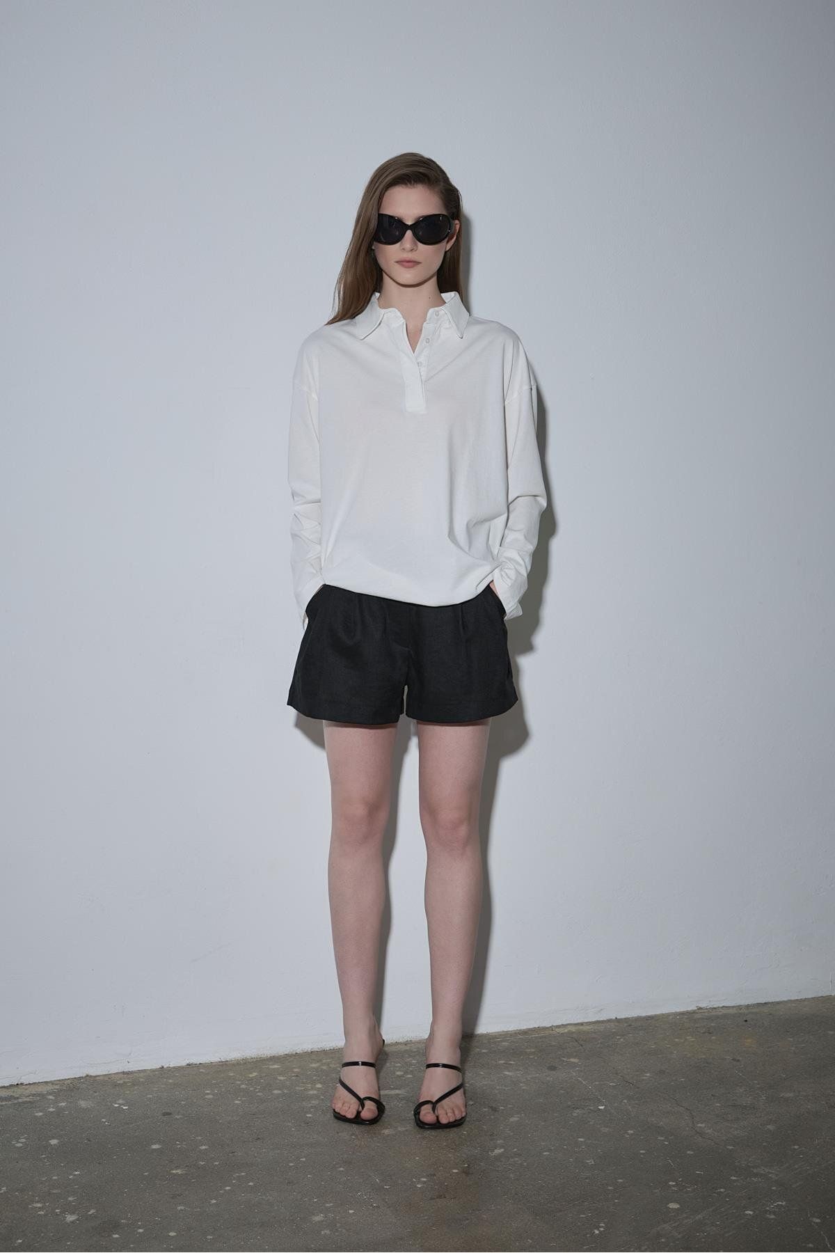 Suud Collection Ekru Polo Yaka Oversize Tişört