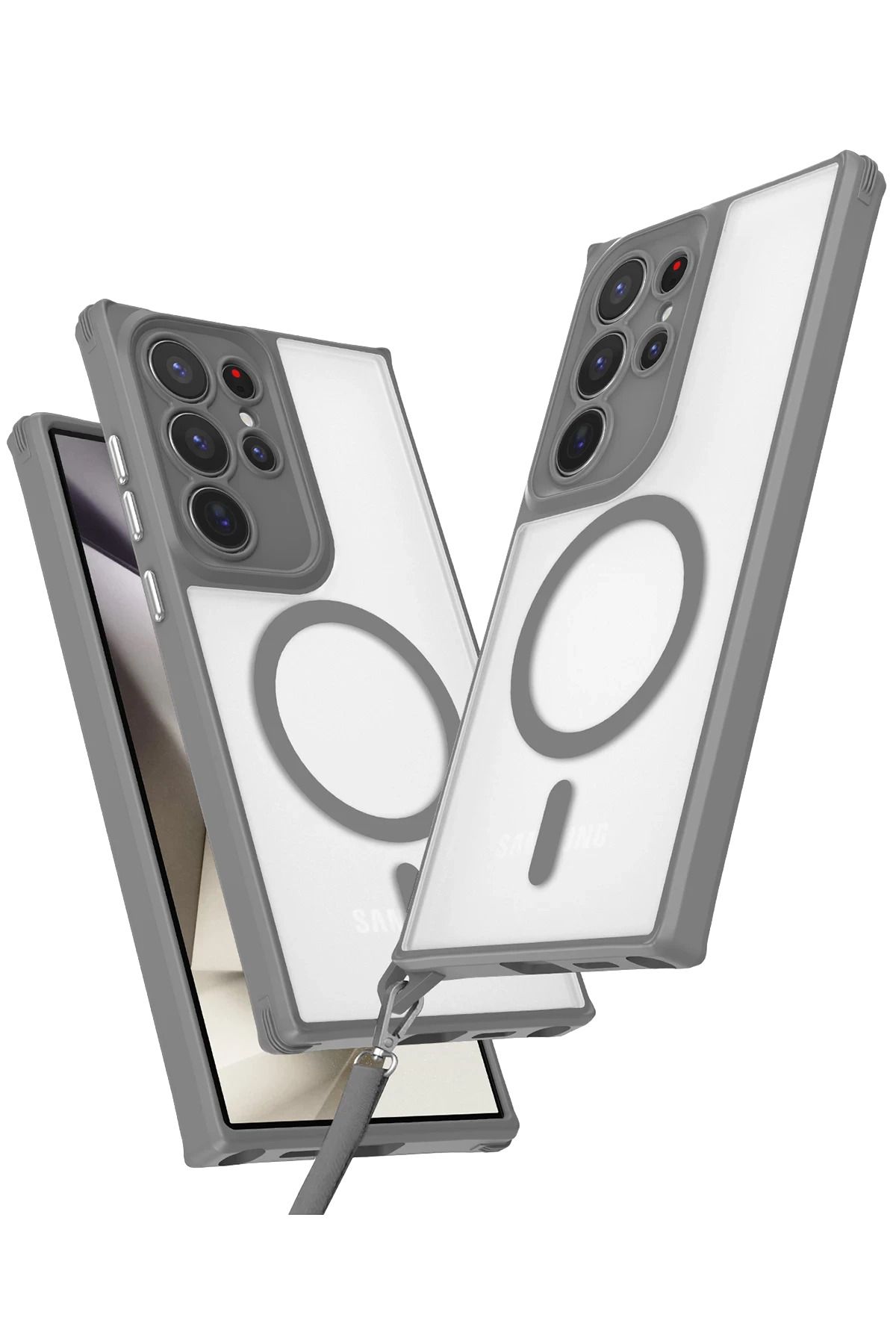 NewFace Samsung Galaxy S23 Ultra Kılıf Enka Magsafe Silikon Kılıf - Titan Gri FERRG