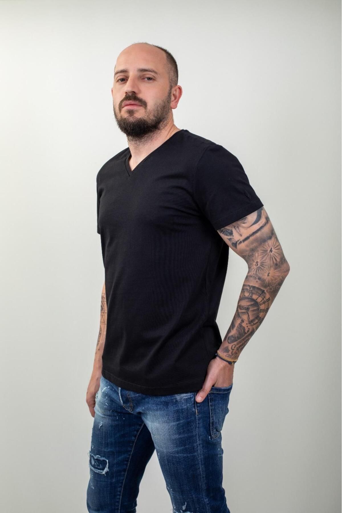 gosquns Organik Pamuklu Erkek V Yaka Basic T-Shirt