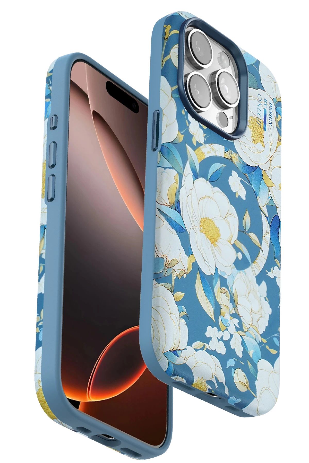 ONEGIF iPhone 15 Pro Max Flower Series Magsafe Kapak - Mavi FERRG