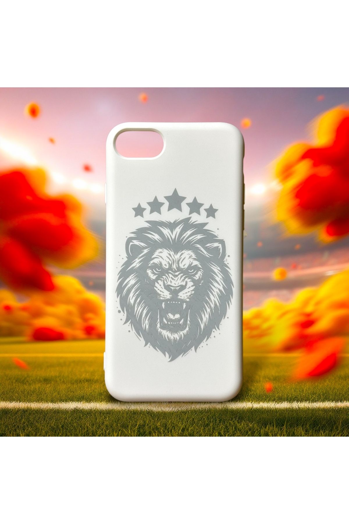 bestcase İphone 7/8/SE uyumlu 5 Yıldız Aslan Tasarımlı Beyaz Silikon Kılıf İçi Kadife Lazer Baskı