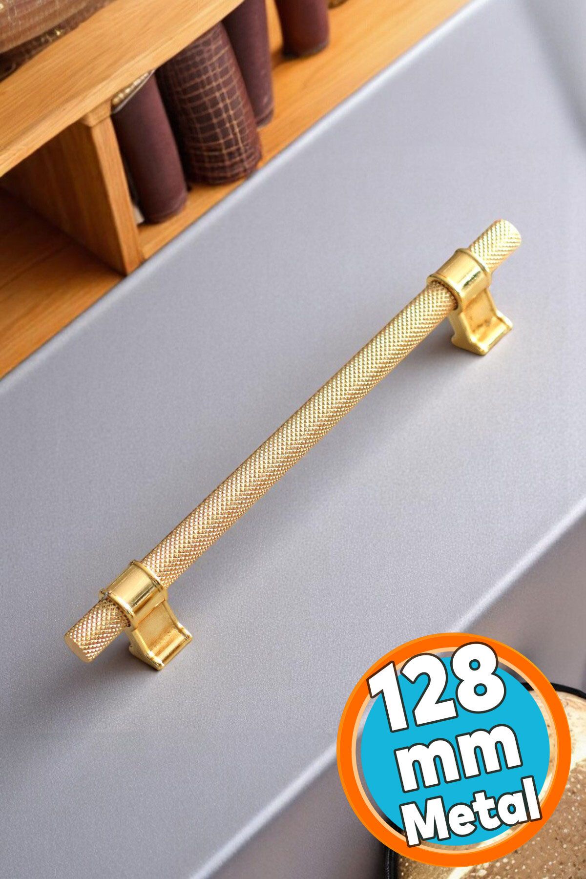 NZB Mobilya Çekmece Mutfak Dolabı Dolap Kulpları Kulbu Altın Gold Metal Kulp 128 mm Tırtıklı Desen