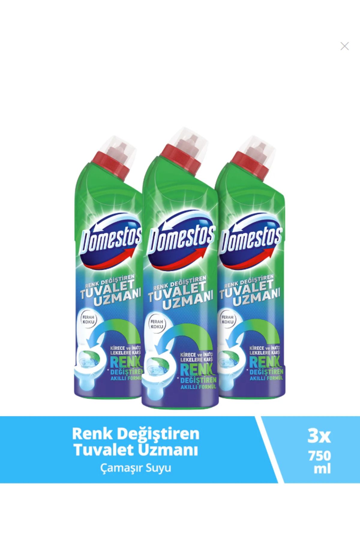 Domestos Tuvalet Temizleyici Renk Değiştiren Tuvalet Uzmanı Kireç Çözücü 750 ml 3 Adet