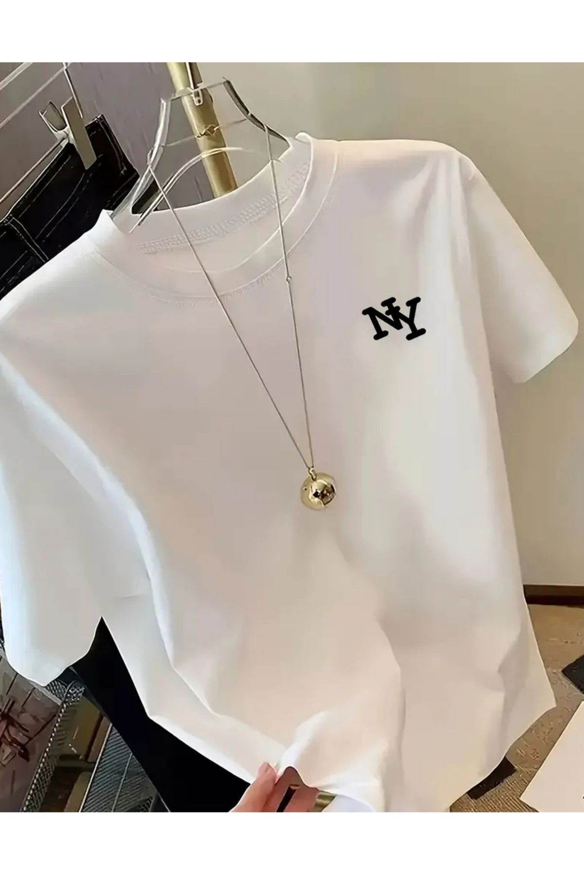 SAJA Kadın/Kız Kurdele Baskılı Oversize Düşük Kol Bisiklet Yaka T-Shirt