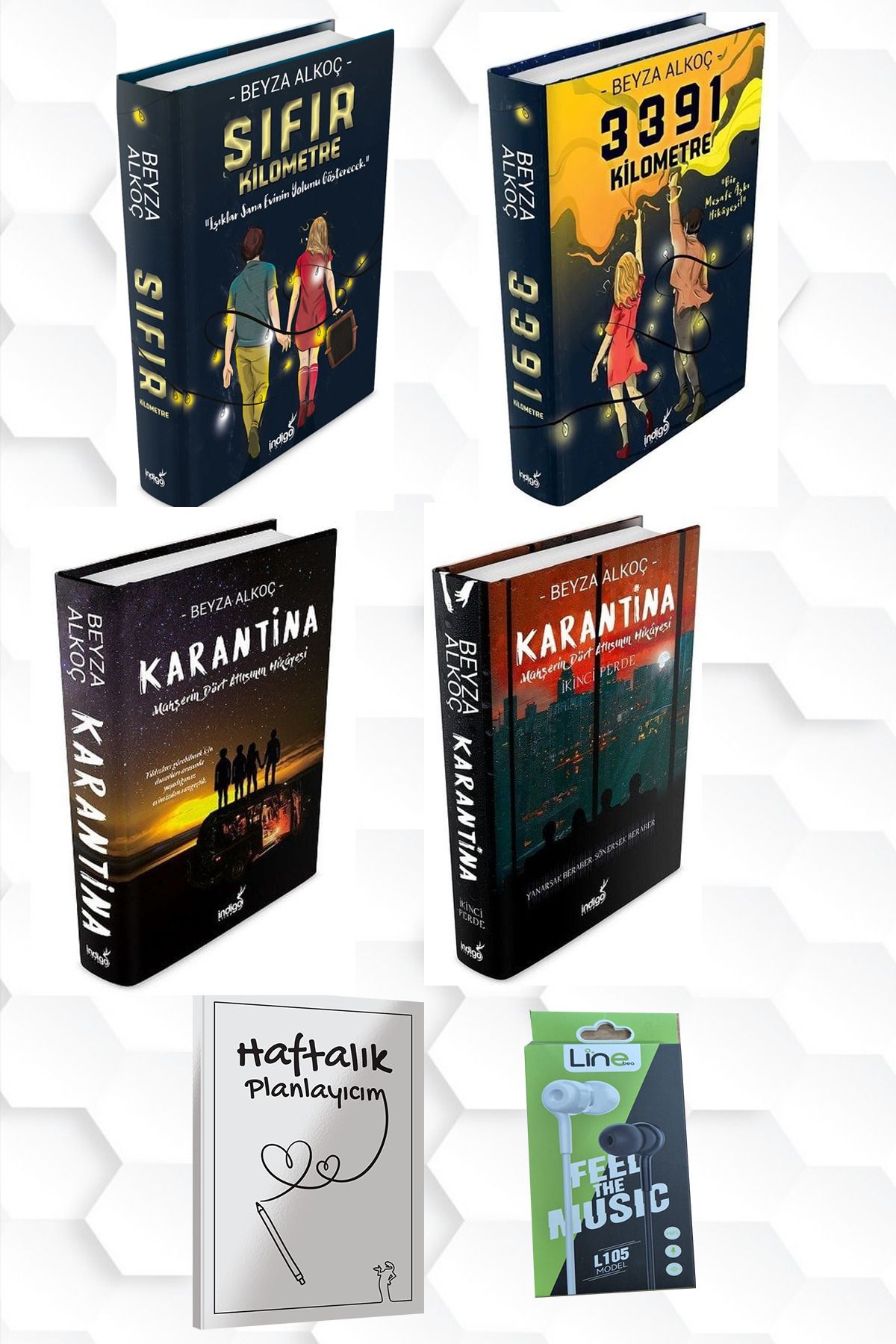 İndigo Kitap CİLTLİ-BEYZA ALKOÇ-SIFIR KM-3391 KM-KARANTİNA 1 VE 2 +HAFTALIK PLANLAYICIM (52 HAFTA) KULAKLIK