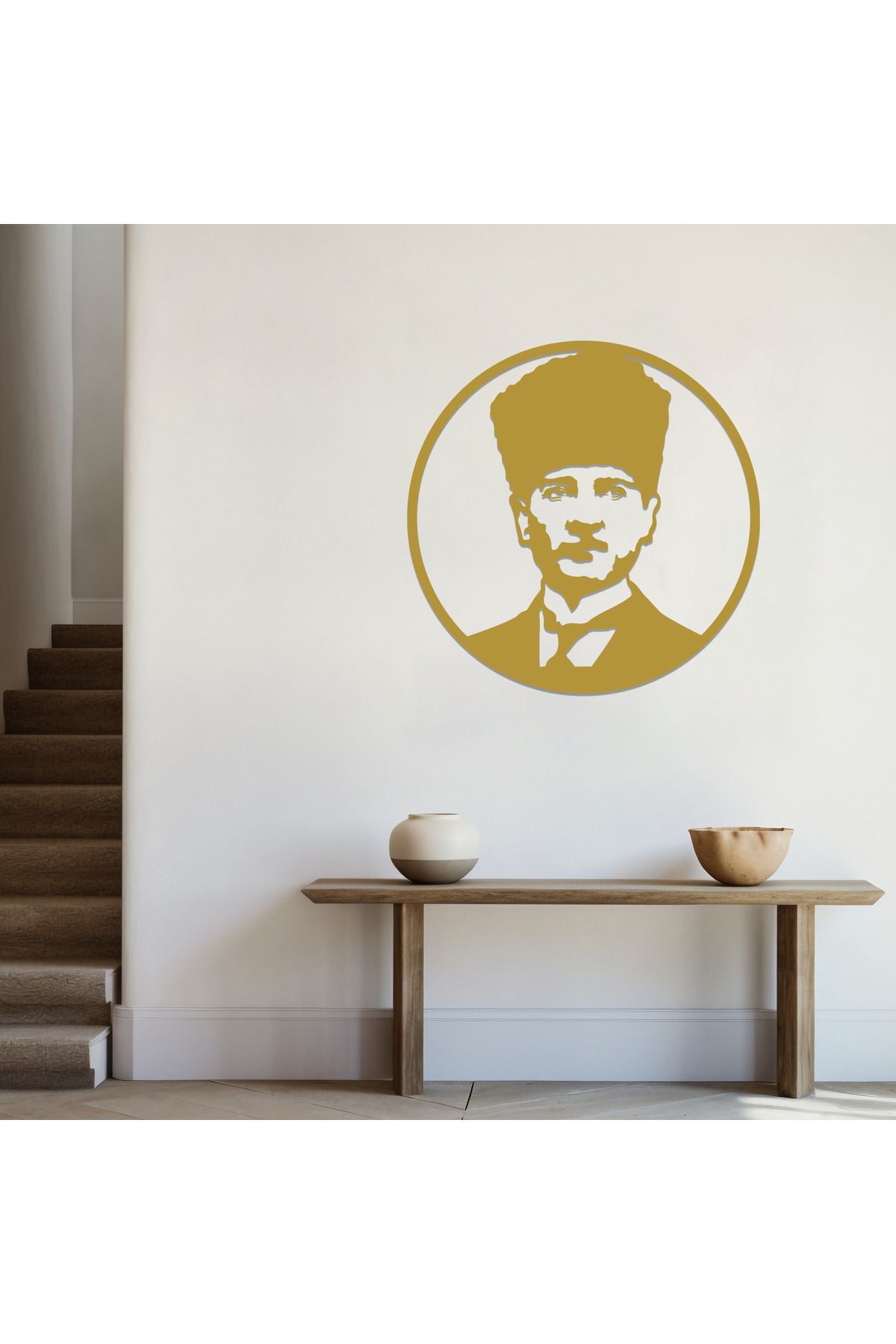 DECOVIENO Metal Atatürk Portresi, Yuvarlak Metal Duvar Tablosu, Lazer Kesimli, Fırın Boyalı Duvar Dekoru