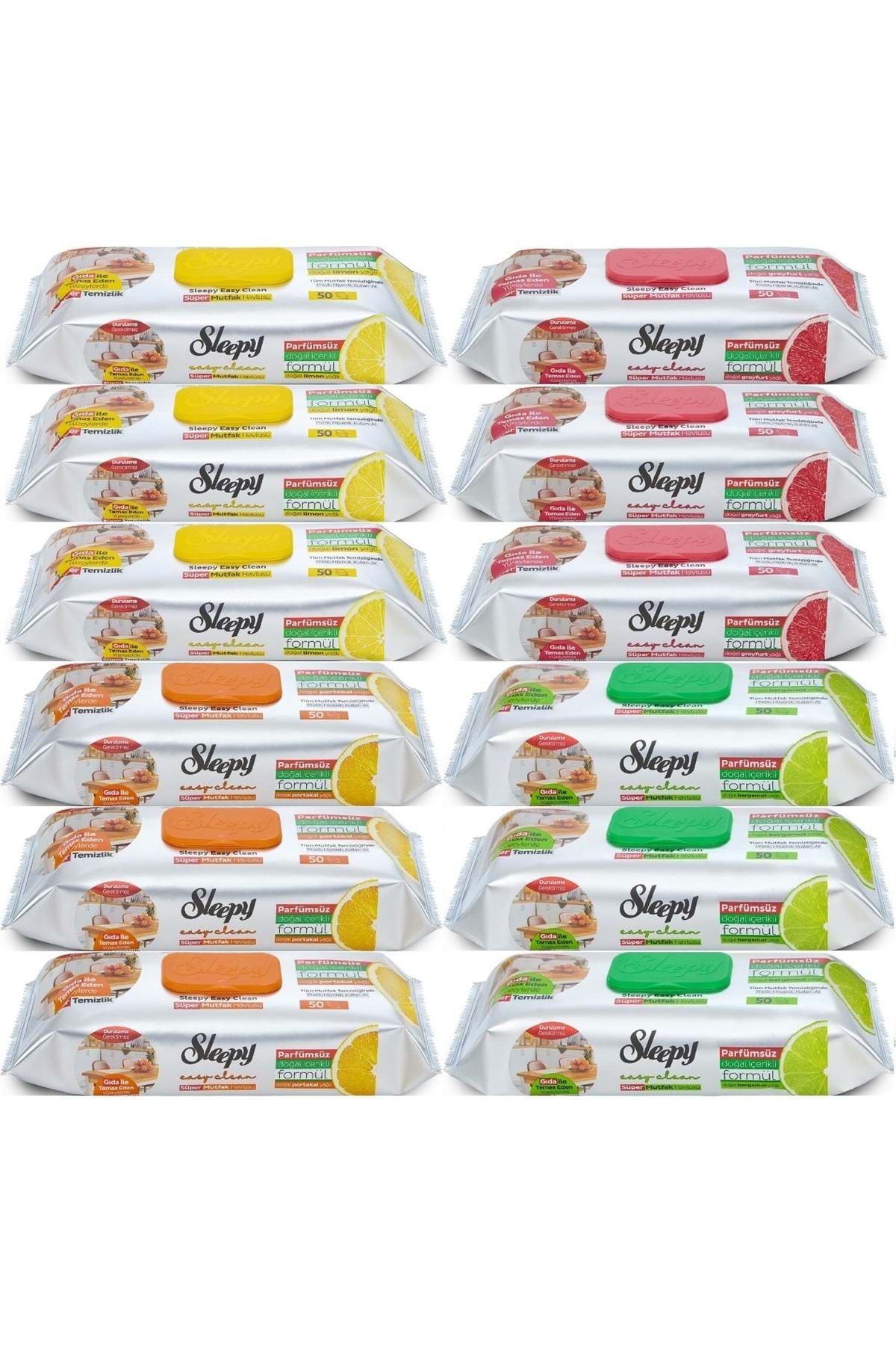 Sleepy Easy Clean Yüzey Temizlik Mutfak Havlusu - Mendili 50 Yaprak Karma (12 Li Set)