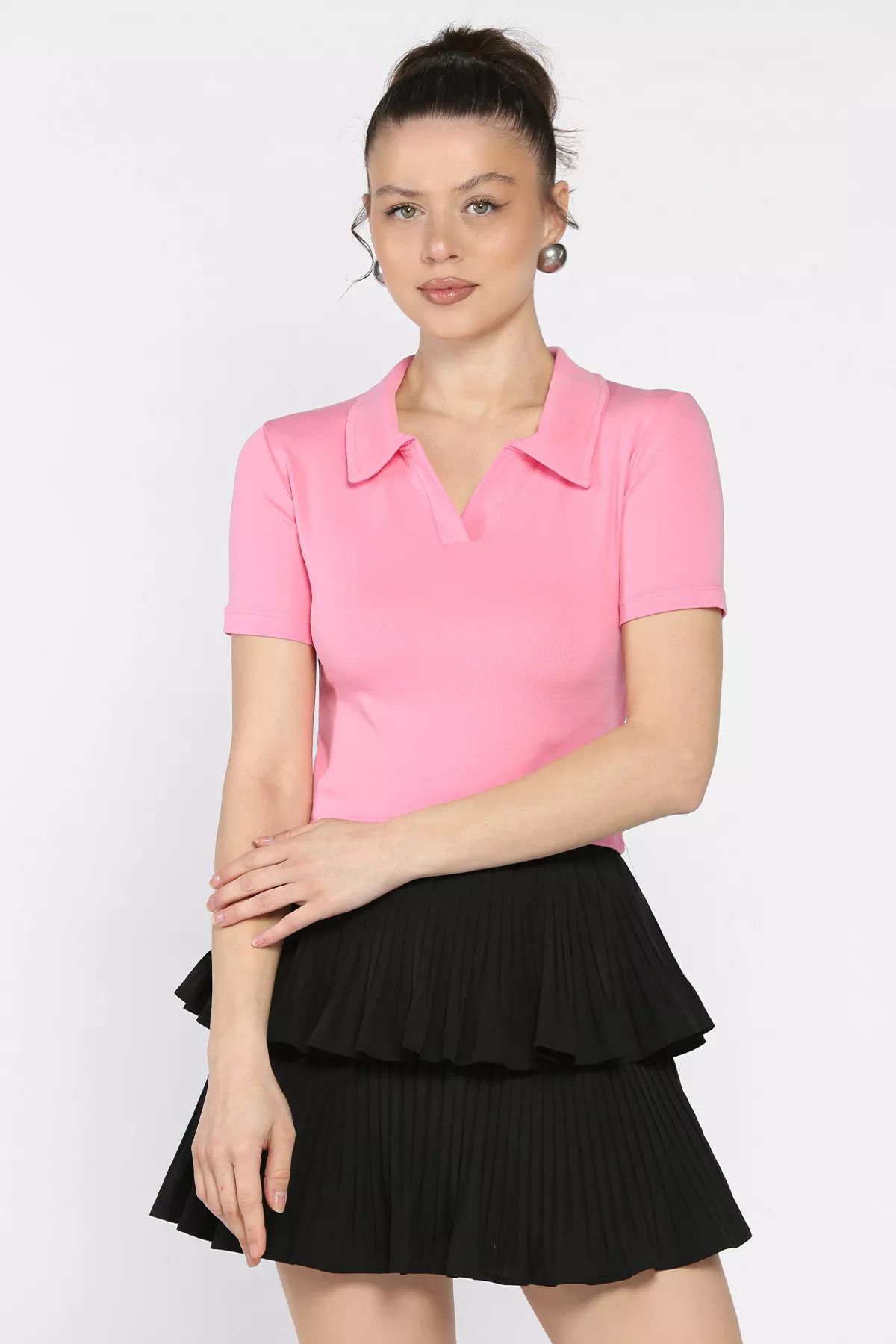 GÜLSELİ Pembe Kadın Polo Yaka Tişört