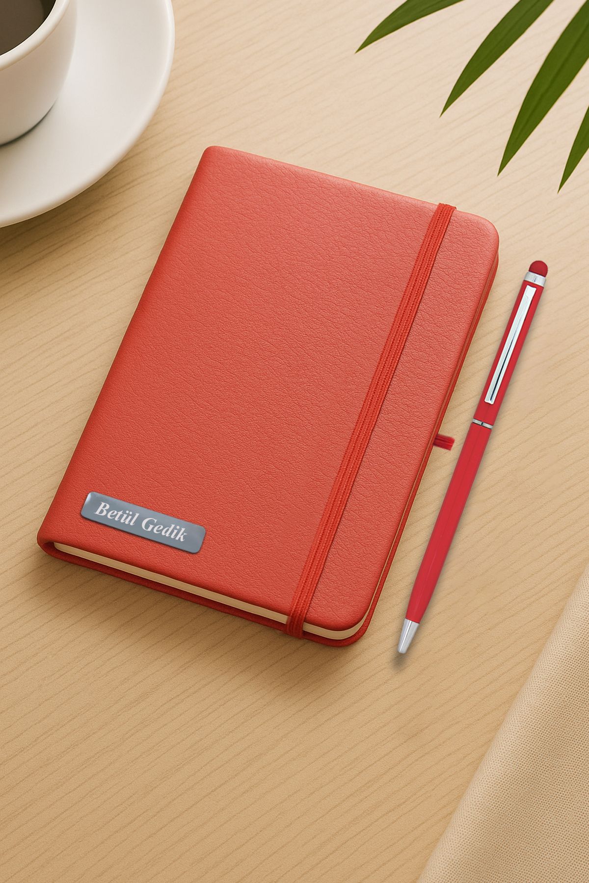 inkglo Kişiye Özel Kırmızı Mini Defter Kırmızı Touchpenli Kalem Seti Hediye Not Defteri