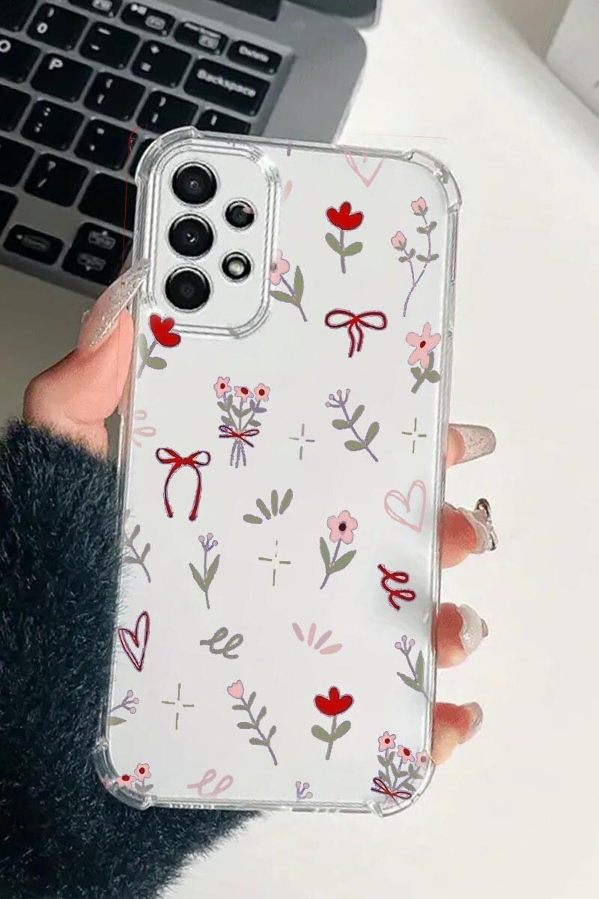 enfein Balporsuku Galaxy A23 İle Uyumlu Desenli Şeffaf Kılıfı PRO01 Kapak Flowersmagic