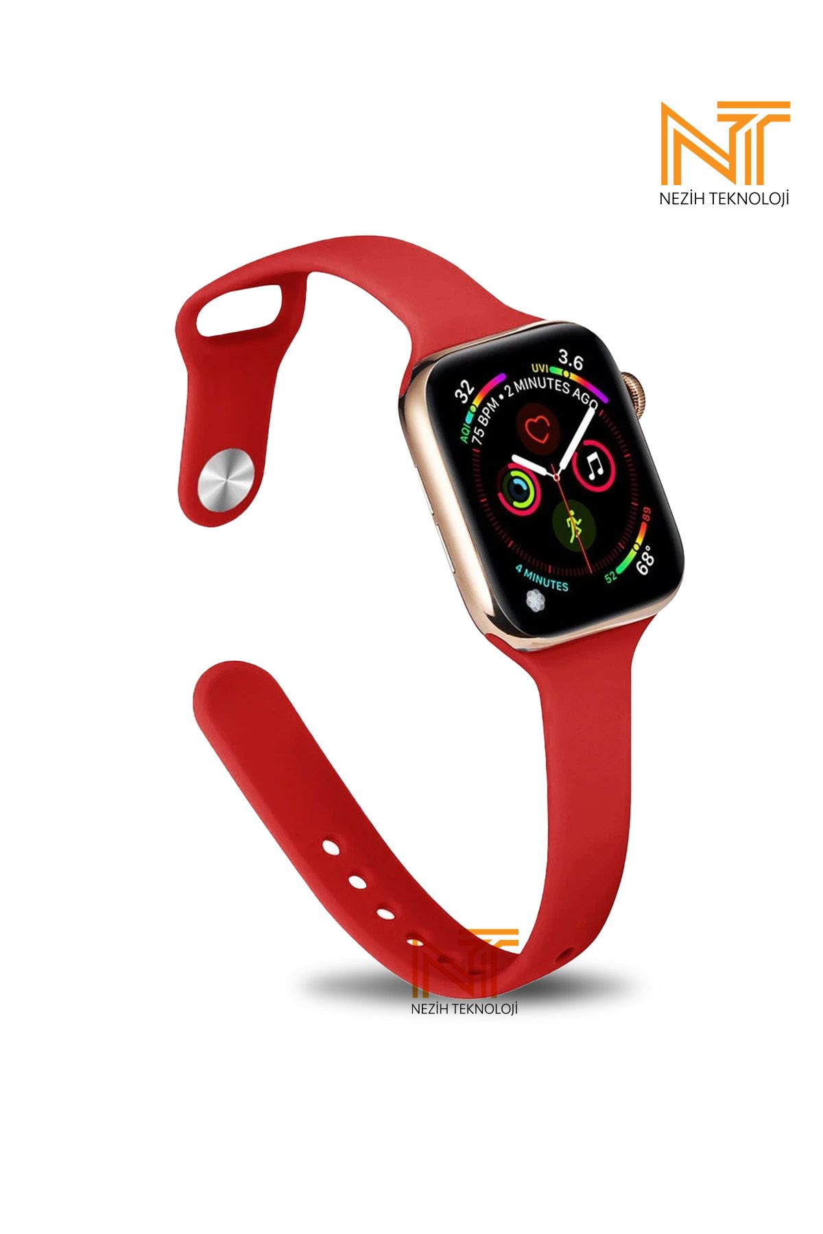 Nezih Case Apple Watch Seri 2/3/4/5/6/7/8/9/se 38mm/40mm/41mm Seri 10 42mm Uyumlu Klasik Silikon Kordon