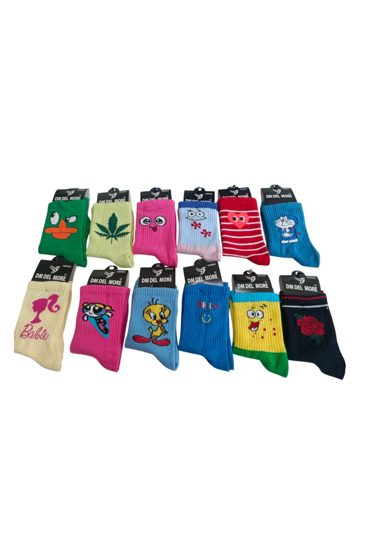 WORTHY SOCKS 12'li Unisex Karakterli Çok Renkli Kolej Tenis Spor Çorap Seti