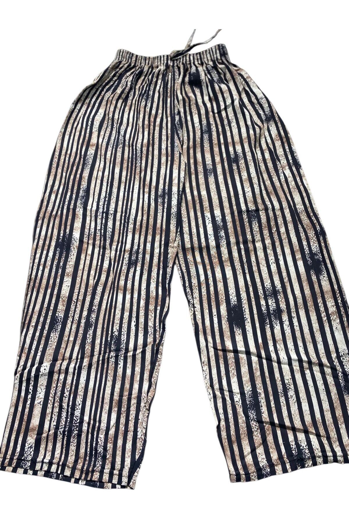 PARAF TEKSTİL Desenli Beli Lastikli Geniş Paça Pantolon