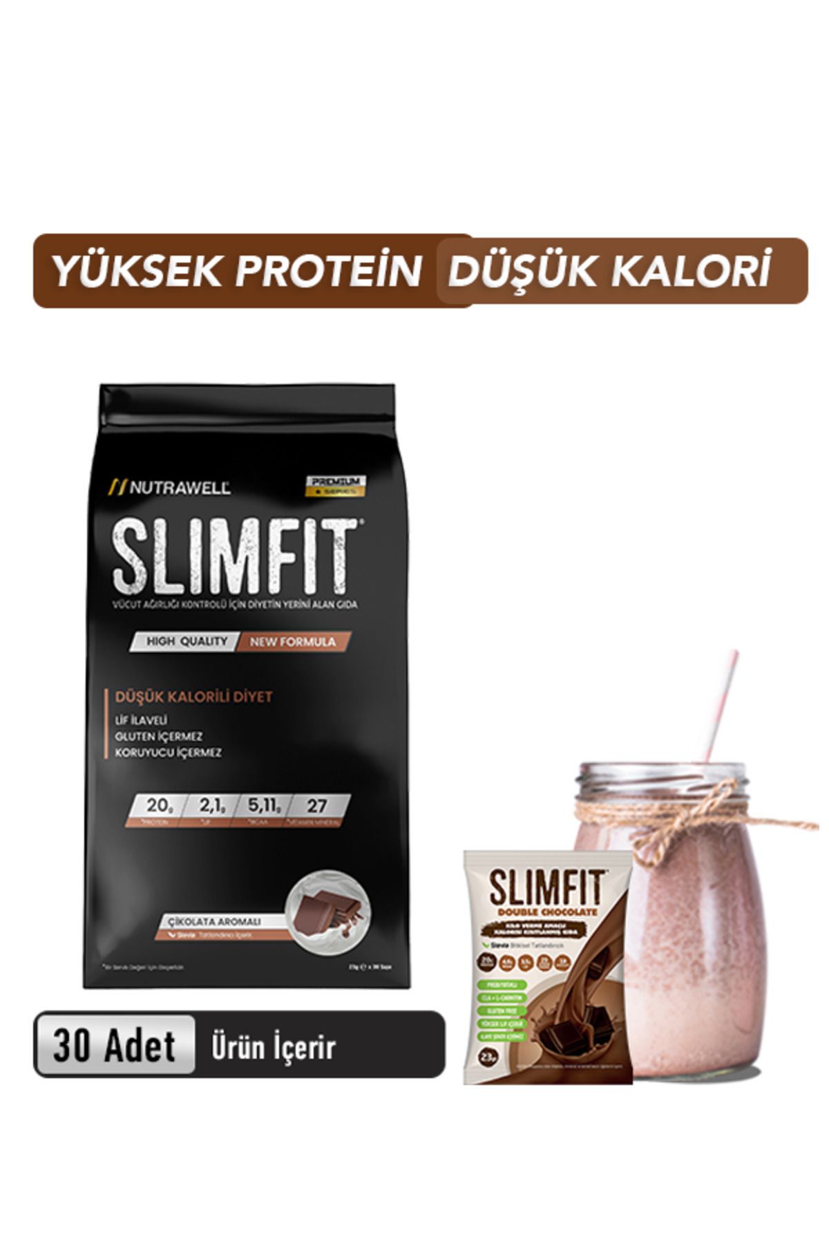 Nutrawell Çikolatalı - 30 Öğün - Whey Proteinli Öğün Tozu Proteinli Besin