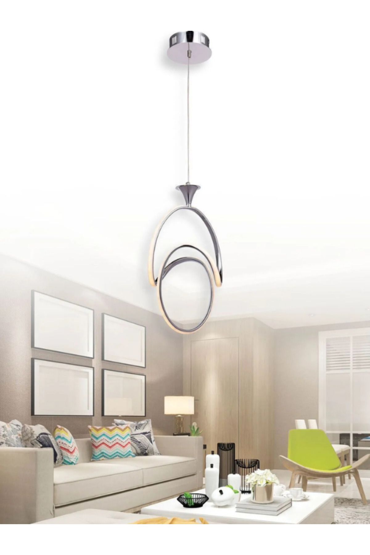 B&F STORE NEW STYLE Badem Modern Sarkıt Led Avize 3 Renk Tekli Krom Kaplamalı