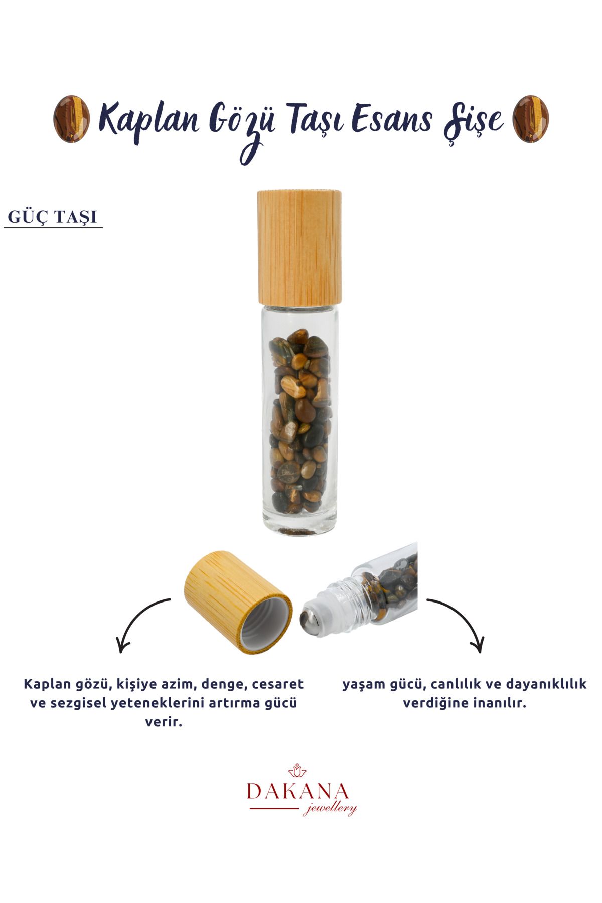DAKANA JEWELLERY Sertifikalı Kaplan Gözü Doğal Taş Şişe