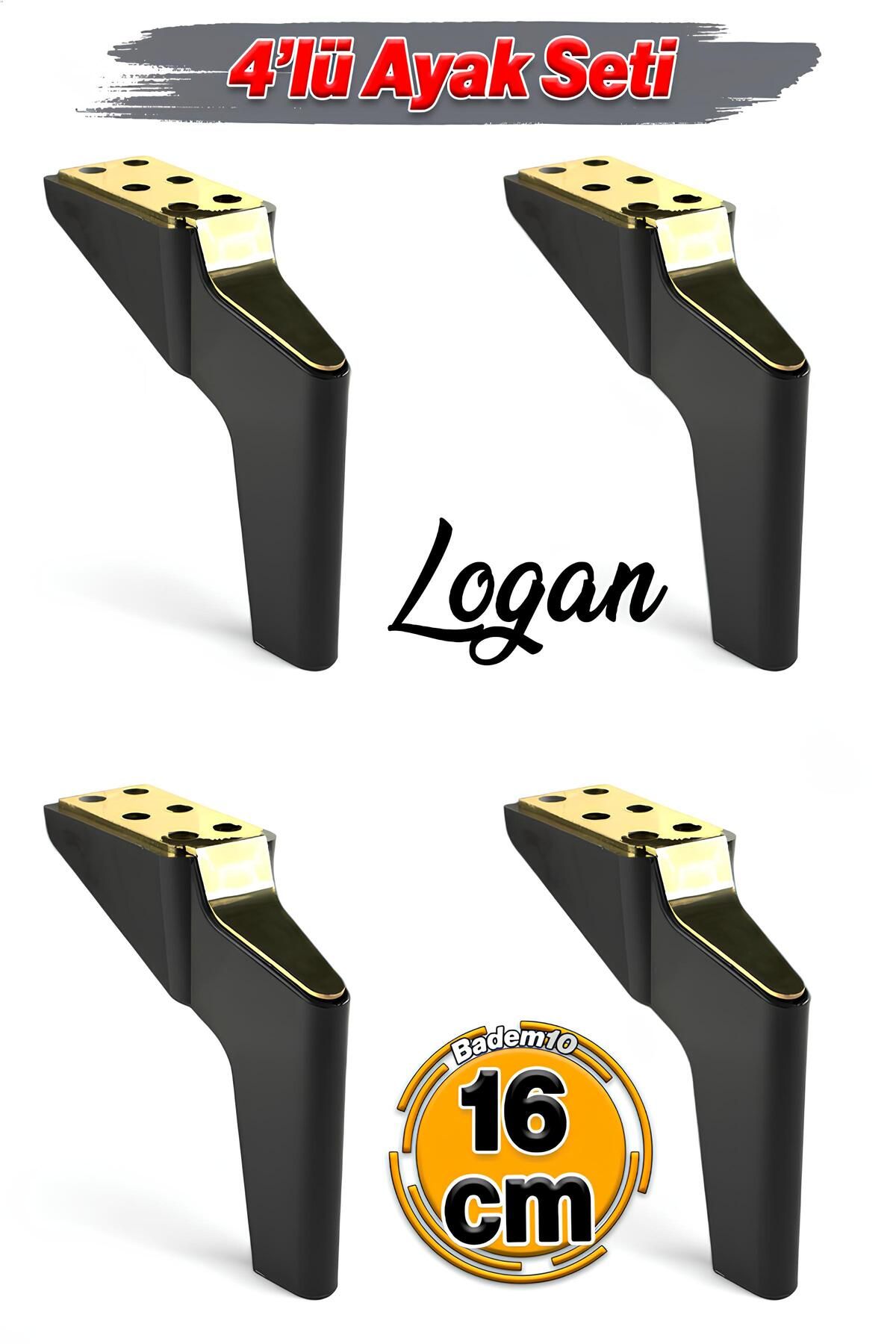 Badem10 Logan 4 Adet Set 16 Cm Siyah Altın Mobilya Tv Ünitesi Koltuk Kanepe Destek Ayağı Ayakları M8 Civata