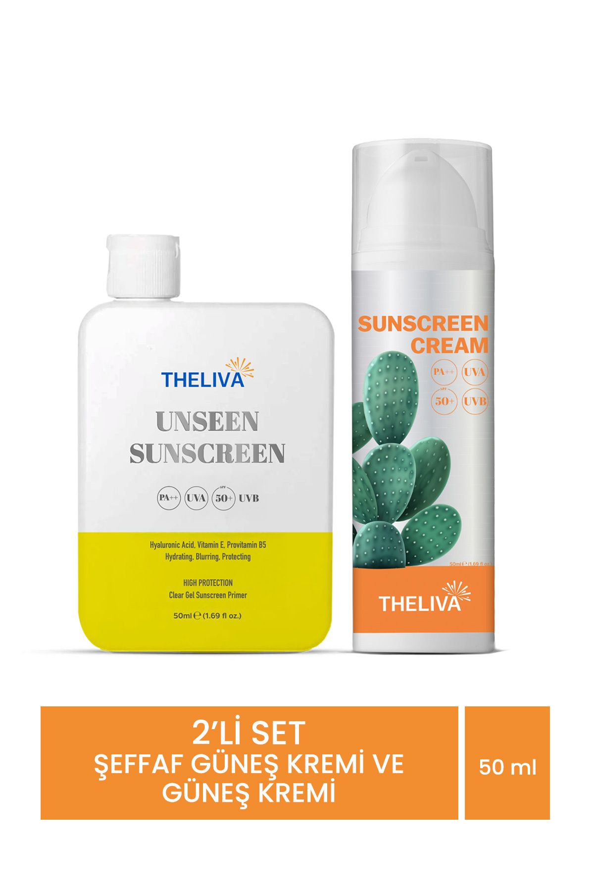 The Liva Aydınlatıcı Nemlendirici Şeffaf Su Bazlı Makyaj Altı Tüm Ciltler Vücut Yüz Güneş Kremi Spf50+ Set