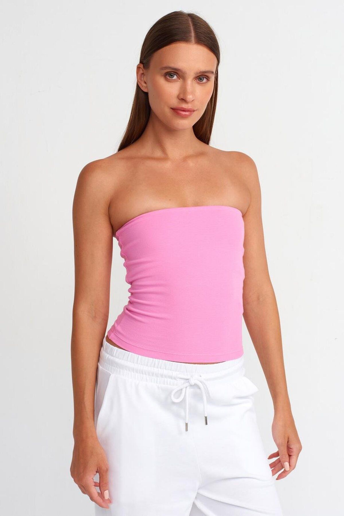 Nazen Giyim KOLSUZ PEMBE KADIN CROP 20659-2Y5