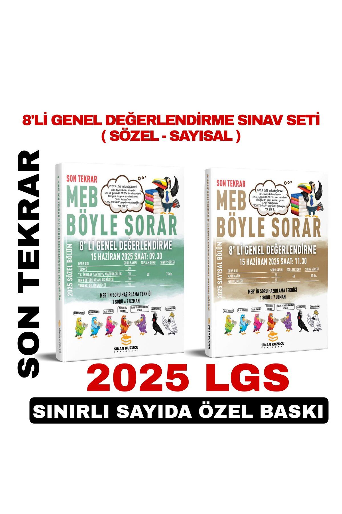 SİNAN KUZUCU YAYINLARI 2025 LGS SON TEKRAR 8'Lİ GENEL DEĞERLENDİRME SINAVI SETİ ( SAYISAL - SÖZEL )