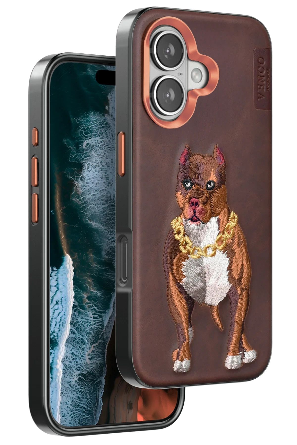 venco iPhone 16 Perma Desenli Kapak - Kahverengi FERRG