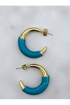 ENTA SHOP Turkuaz Ay Gold Çelik Küpe