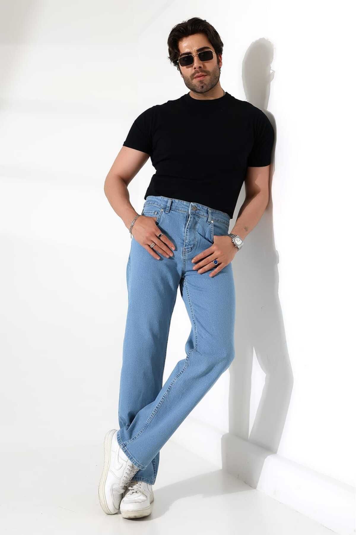 MODA AÇIK MAVİ DENİM KUMAŞ BAGGY PANTOLON