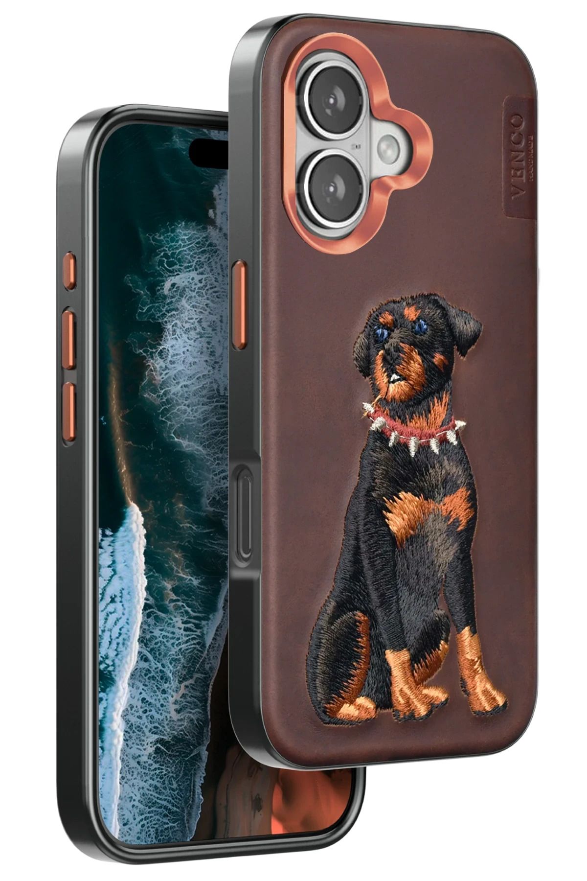 venco iPhone 16 Perma Desenli Kapak - Koyu Kahve FERRG
