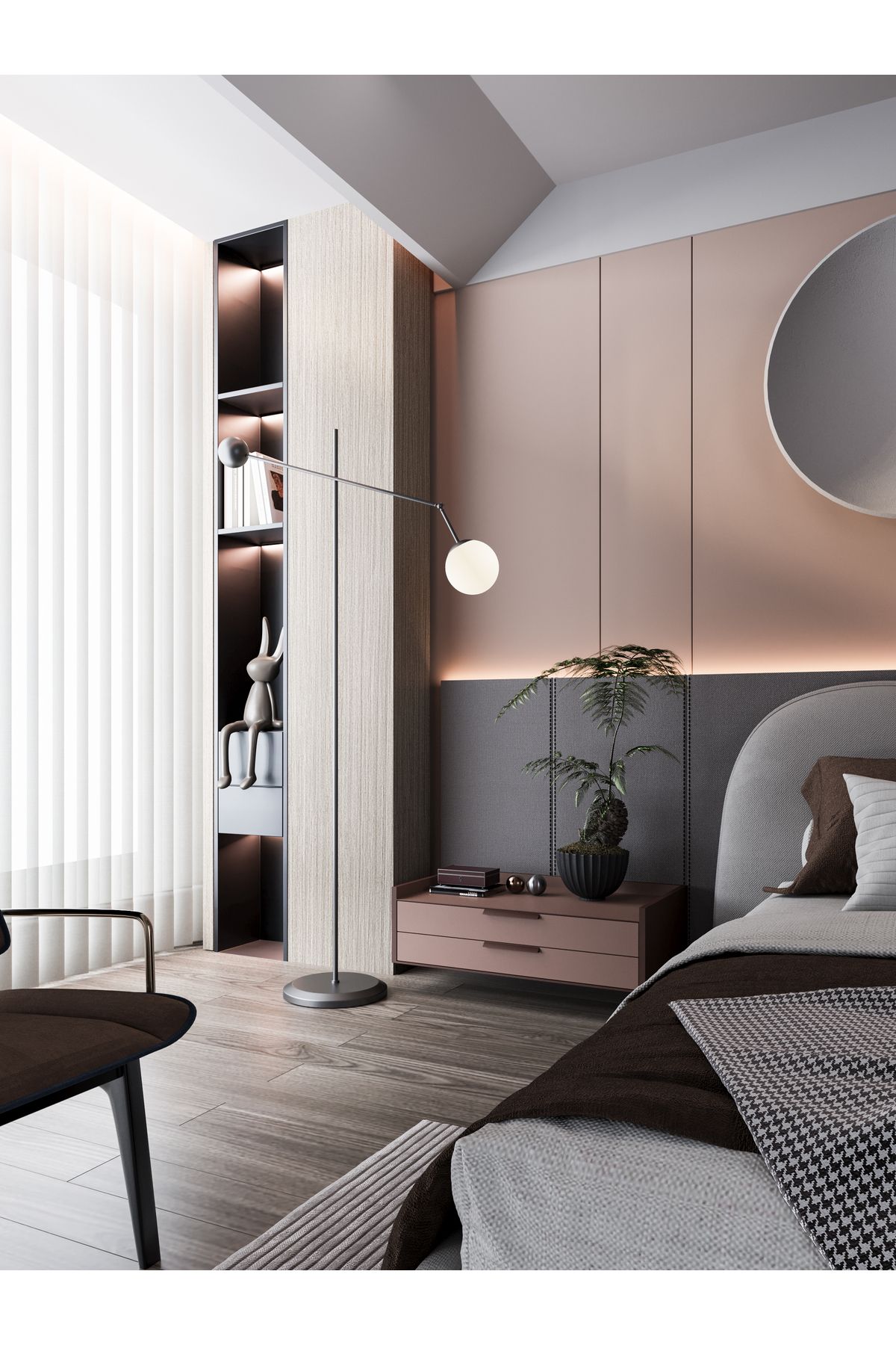 avizade ARTEA Eskitme Gövdeli Lambader – Beyaz Cam Başlık, 90° Ayarlı Kol, Modern Asimetrik Tasarım