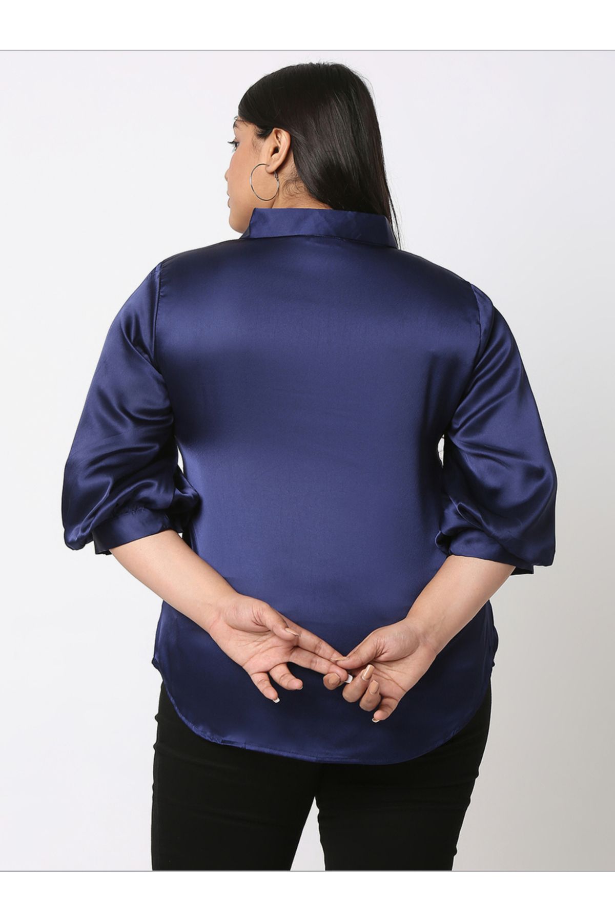 Mish By Styli-Satin Bishop Sleeves Collared Shirt 5