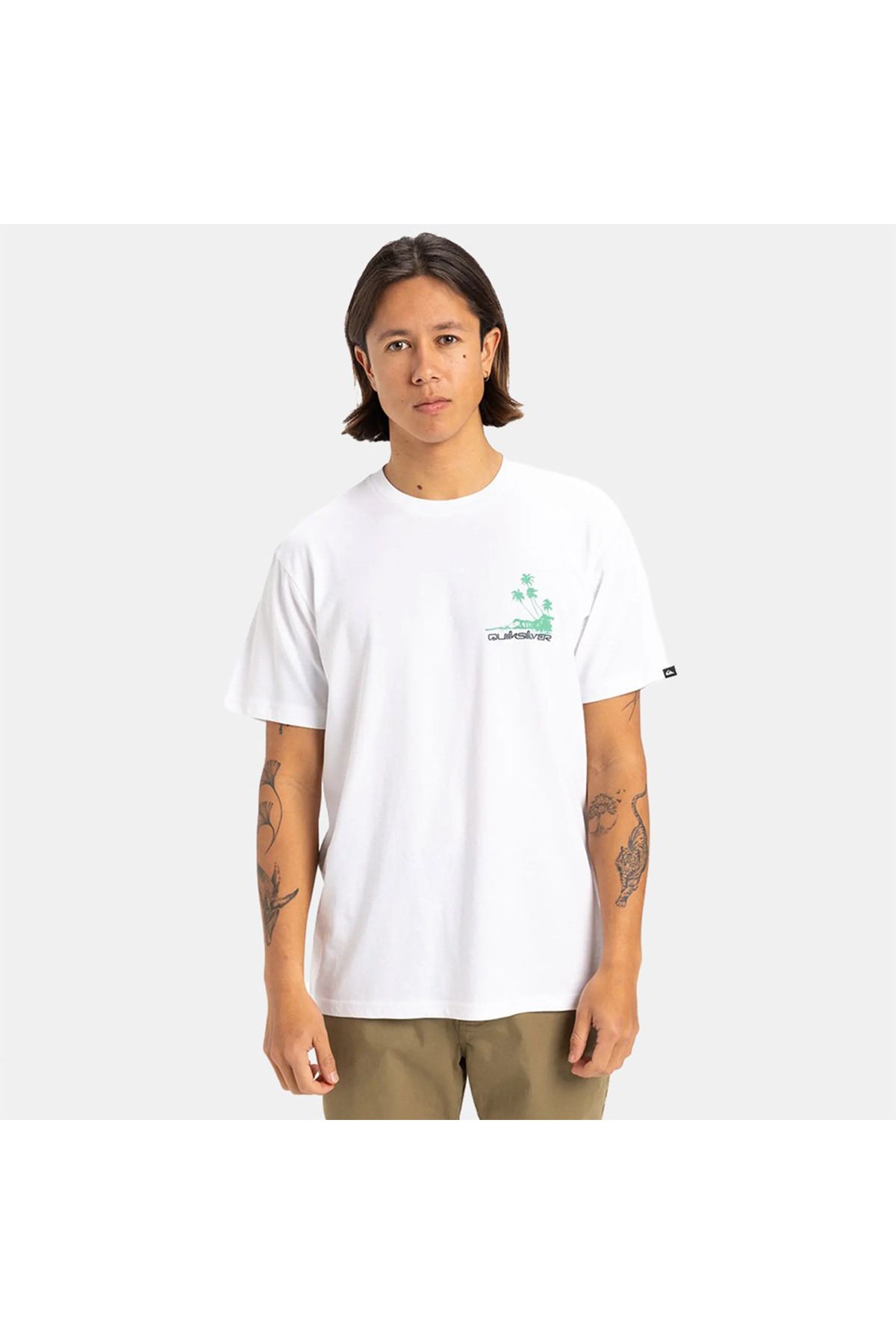 Quiksilver Palm Lines Erkek Beyaz Yuvarlak Yaka Tişört