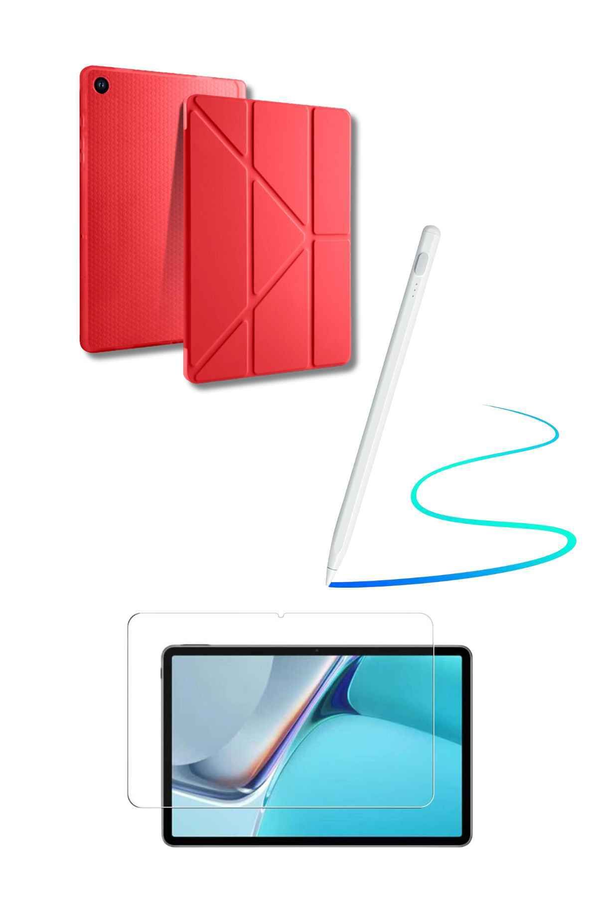 Fuchsia Galaxy A9 Plus Uyumlu 360 Tam Koruma Tablet Kılıfı Dokunmatik Tablet Kalemi Kırılmaz Ekran Koruyucu