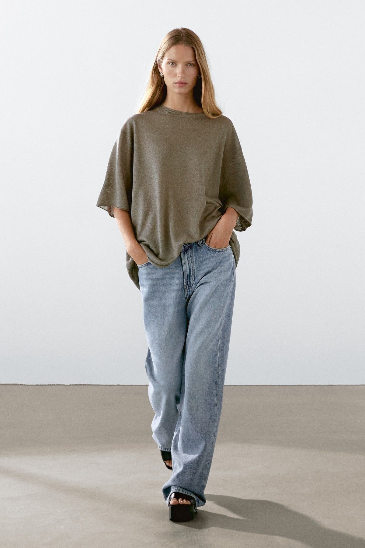 Massimo Dutti Keten oversize kısa kollu kazak