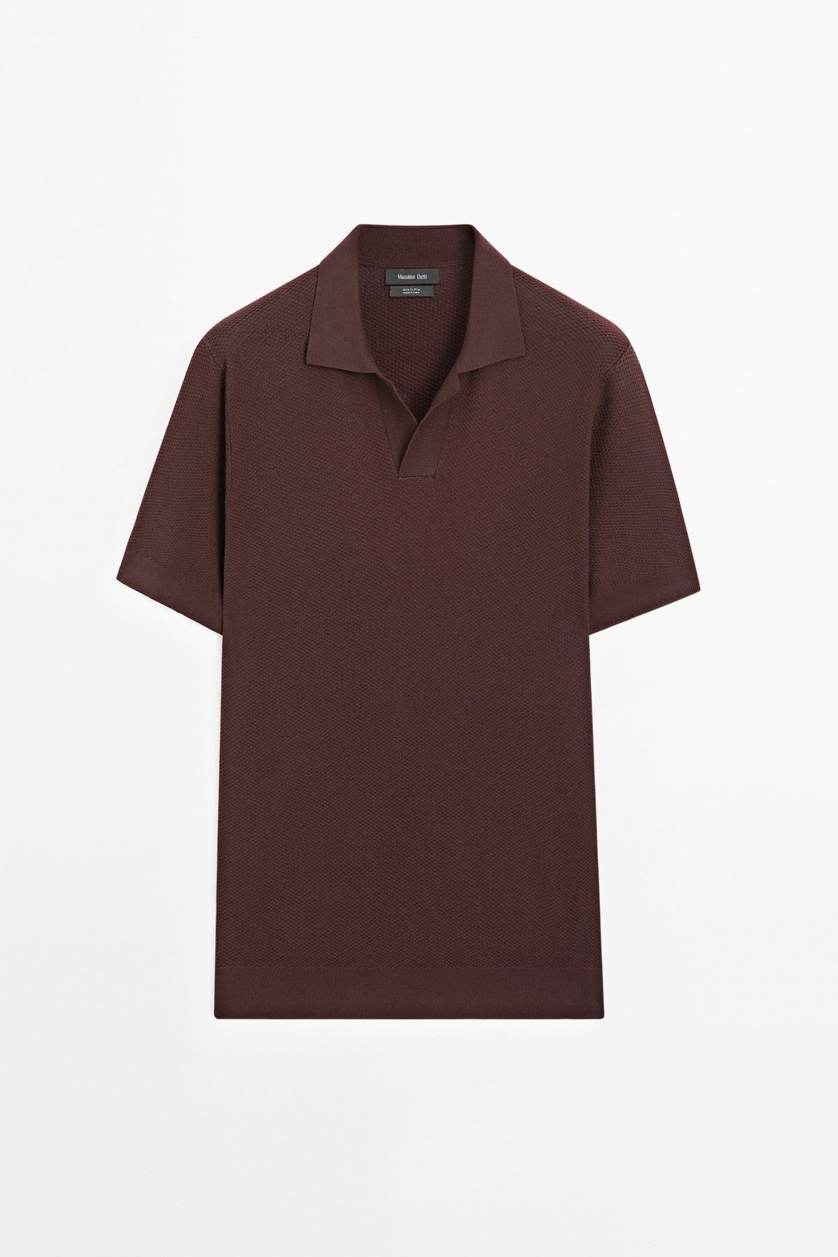 Massimo Dutti Kısa kollu dokulu triko polo yaka t-shirt