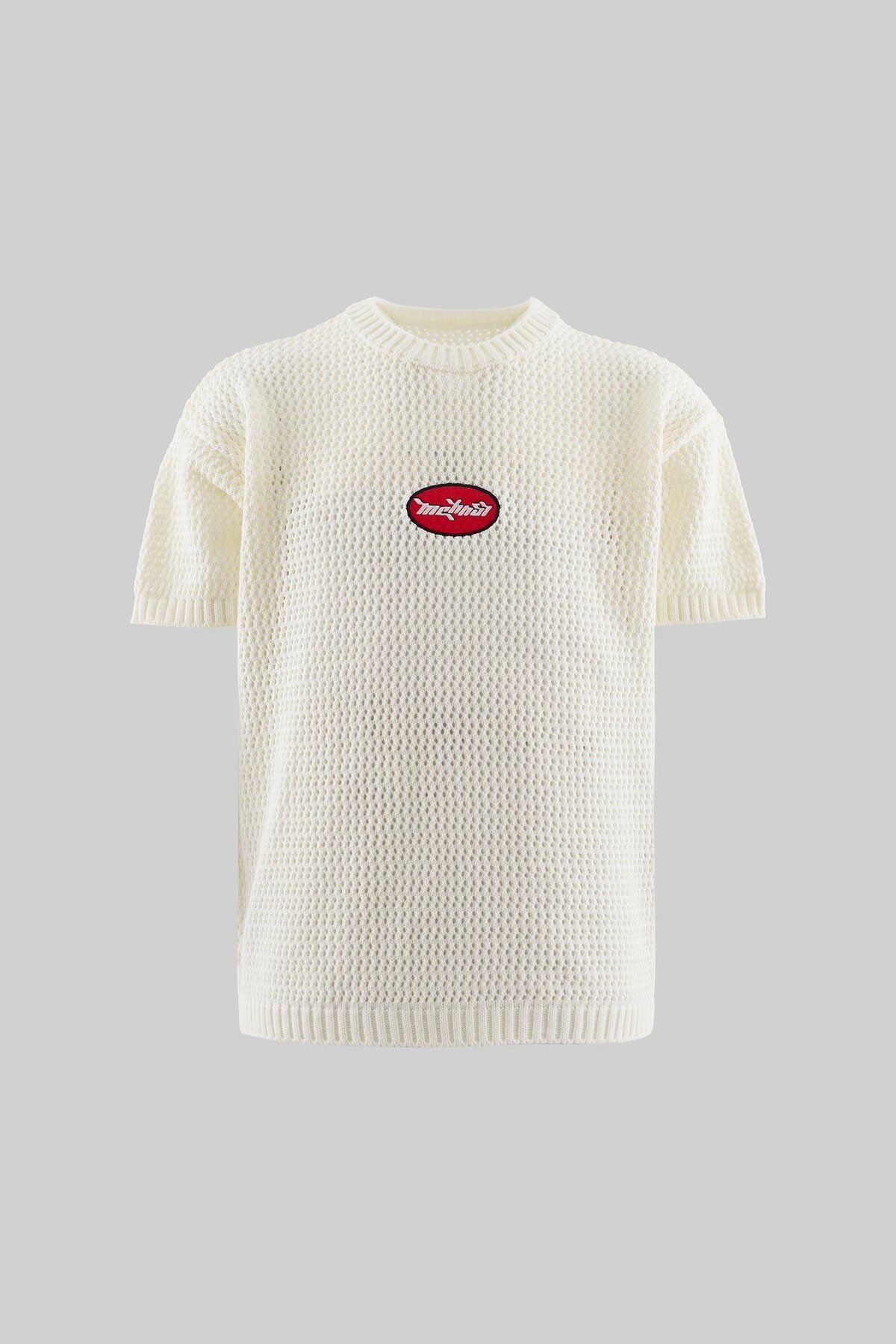 Machinist Mchnst Knıt Y2K Embroıdery Detaıled Tee Ecru