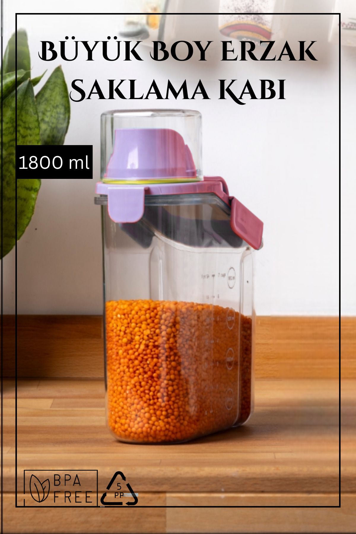Espas Home Contalı Sızdırmaz Erzak Saklama Kabı / 1800 ml / Pembe - TEKLİ