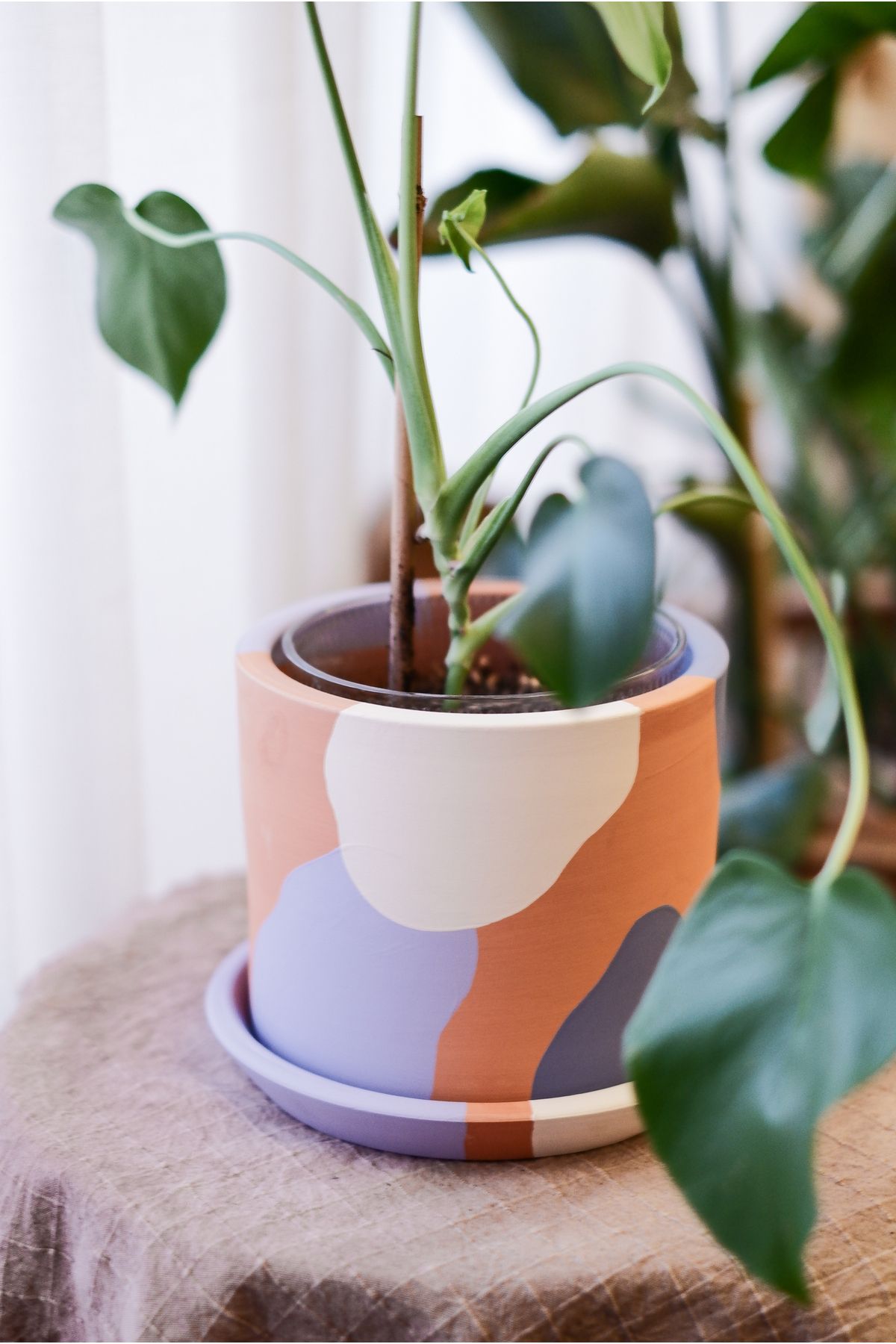 zef design store Terracotta Silindir Saksı+Tabak •Lilanın Tonları•5 Farklı Seçenek (Küçük•Orta•Büyük•2li Set•3lü Set)