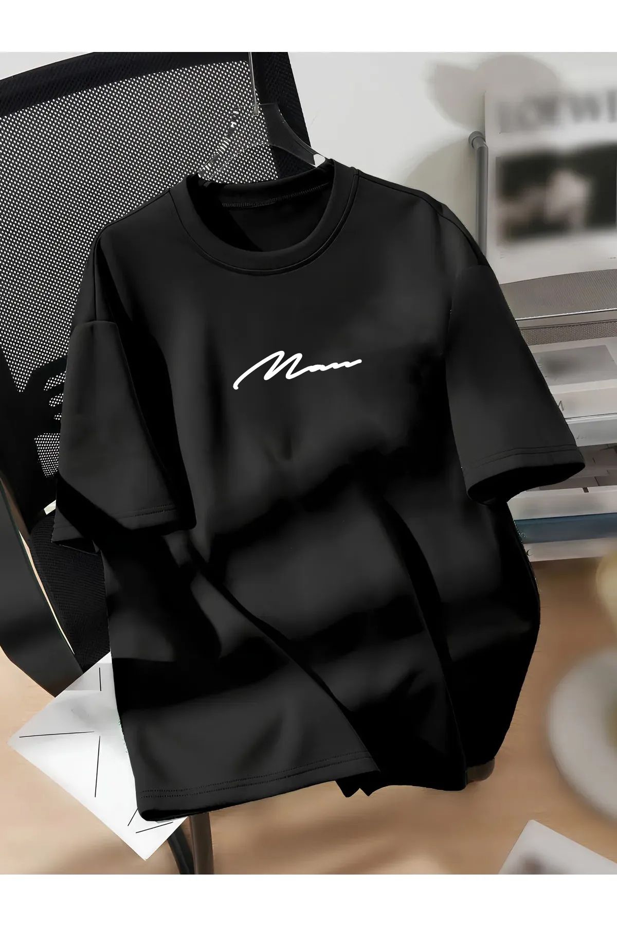 Cool mans Oversize Büyük Beden Battal Pamuklu Elyazı Man Baskılı Bisiklet Yaka T-Shirt