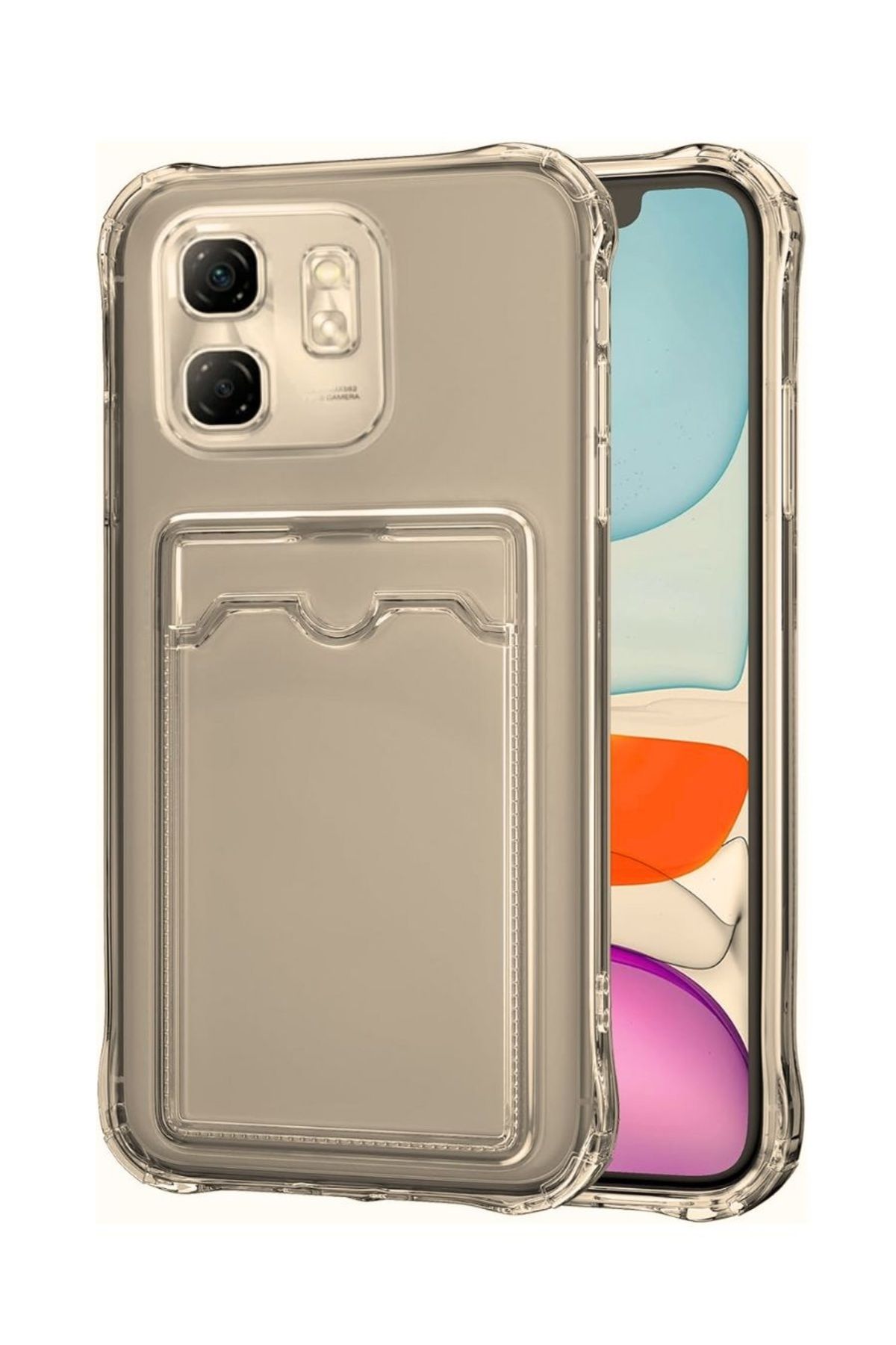 HANPORIUM Infinix Smart 9 Kılıf Darbe Emici Köşe Korumalı Kartlıklı Cüzdanlı Silikon Kapak - Füme