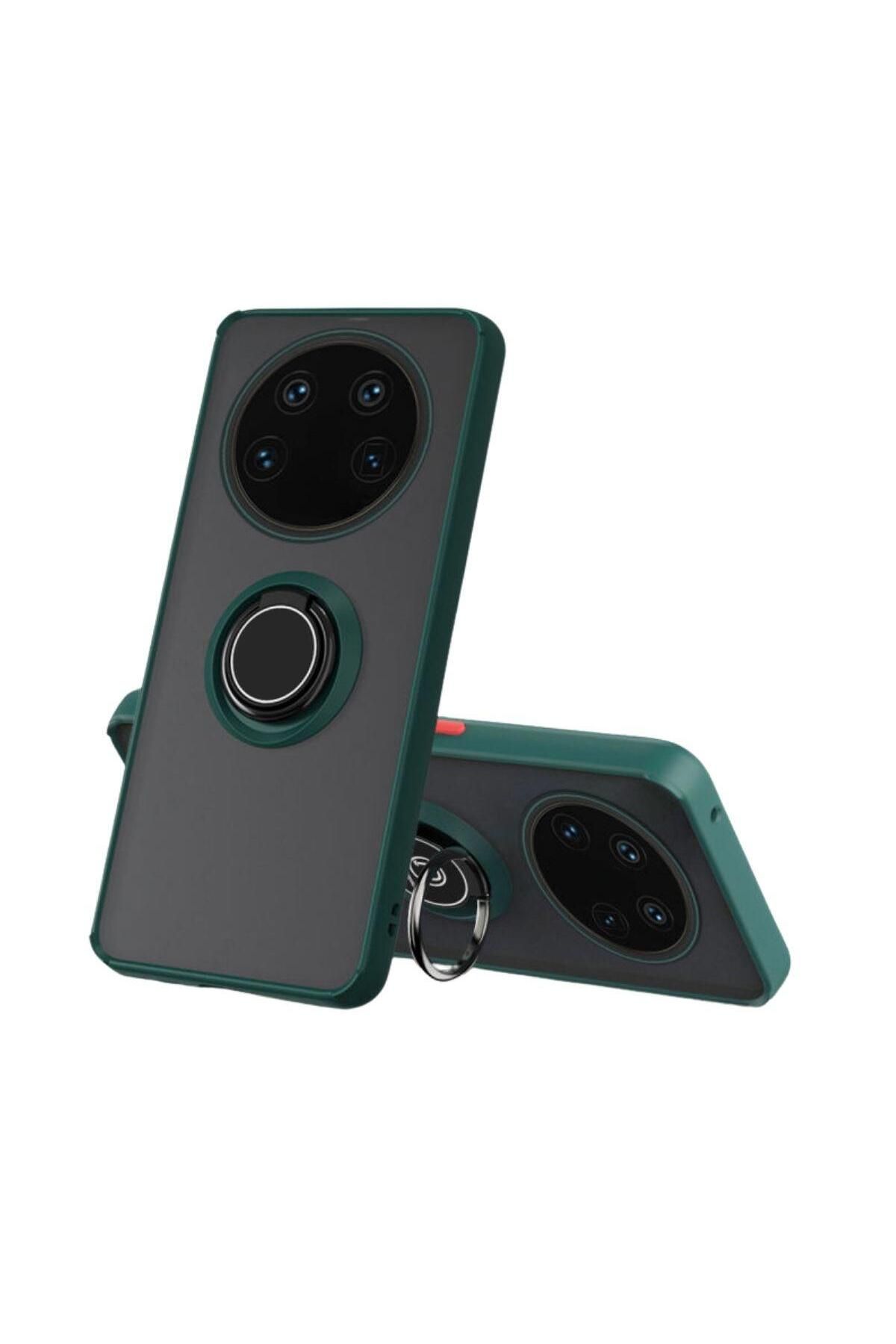 HANPORIUM Xiaomi 14 Ultra Uyumlu Kılıf Yüzüklü Standlı Extra Darbe Koruma Sert Silikon Kapak - Yeşil